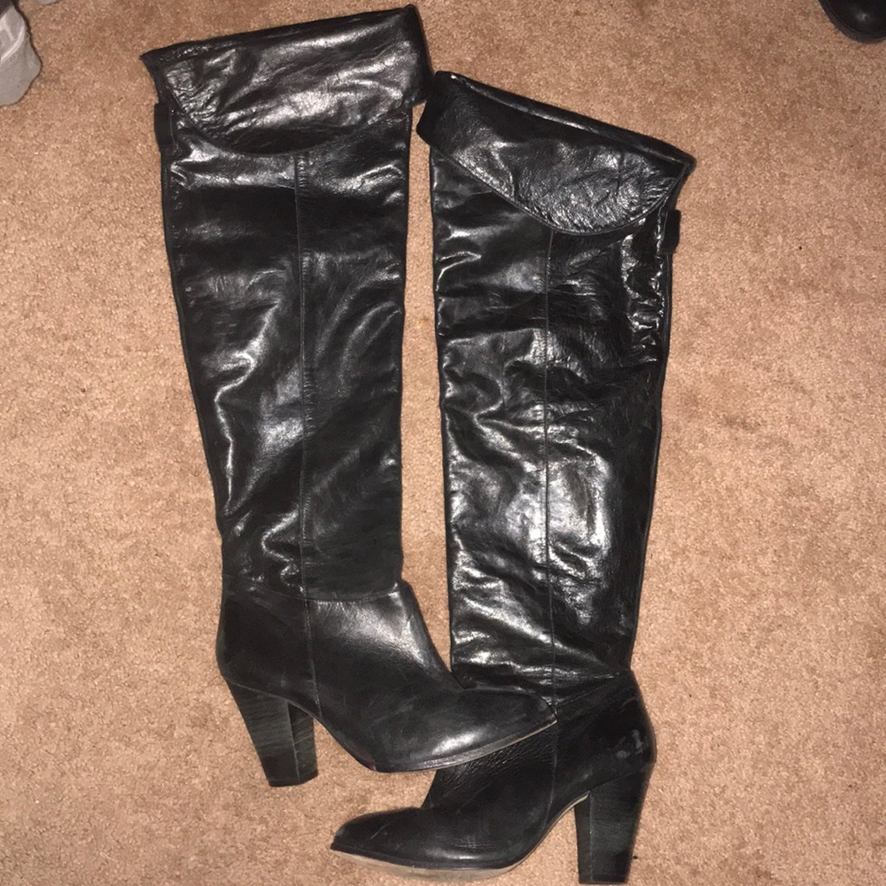 Genuine thigh high leather boots